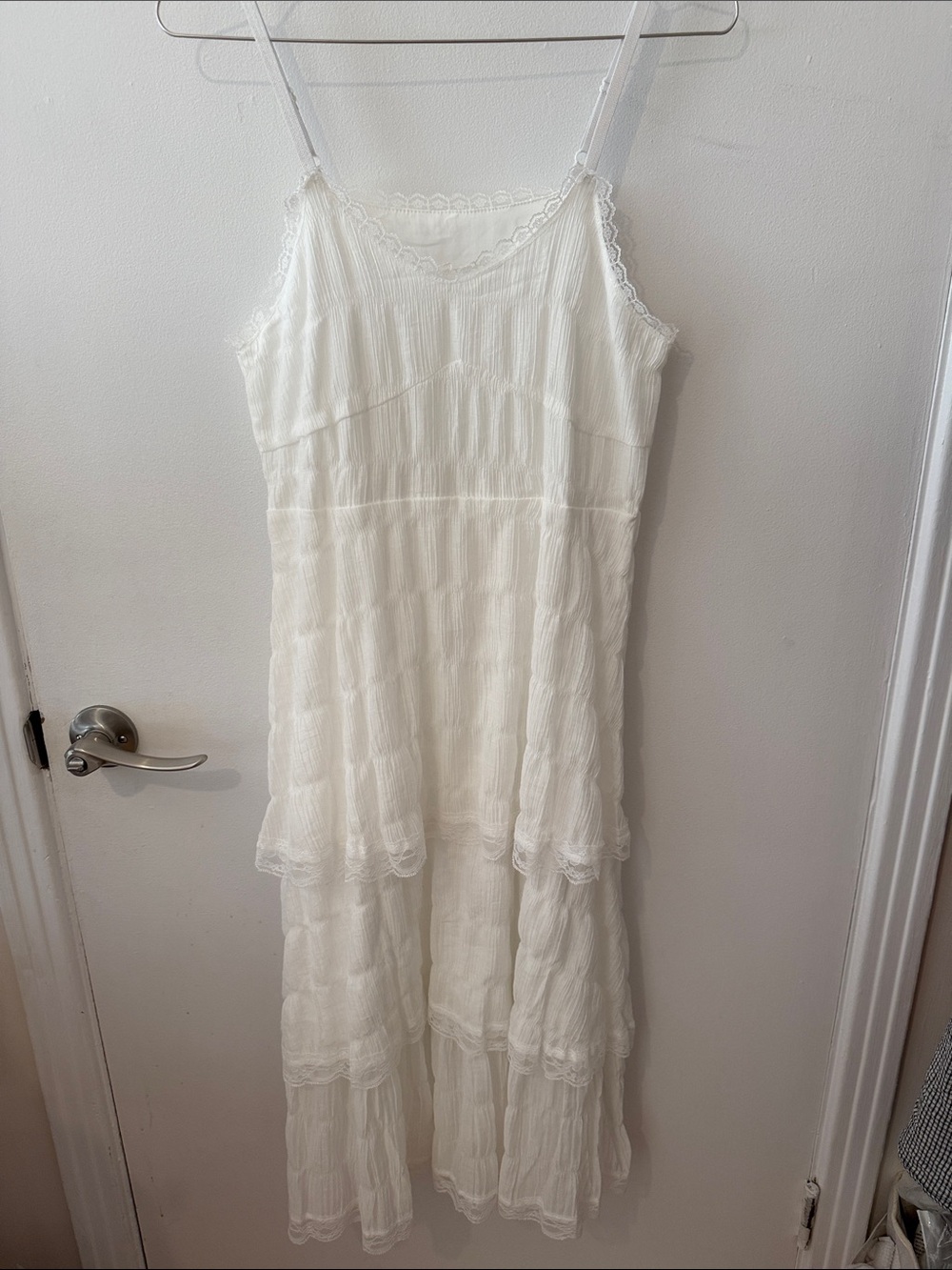 White Lace-Trim Tiered Slip Dress